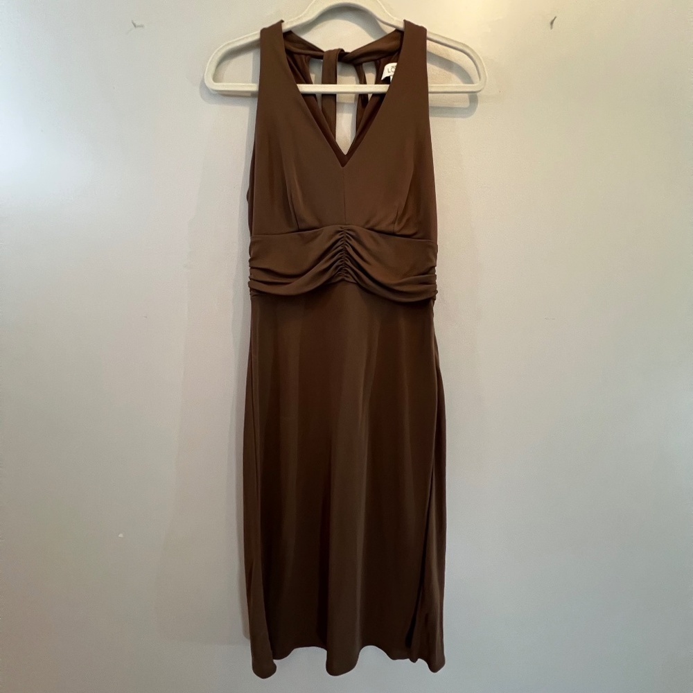 Ann Taylor Loft Mid-Length Brown Formal Dress - Size 4 - V-Neck - Tie Back